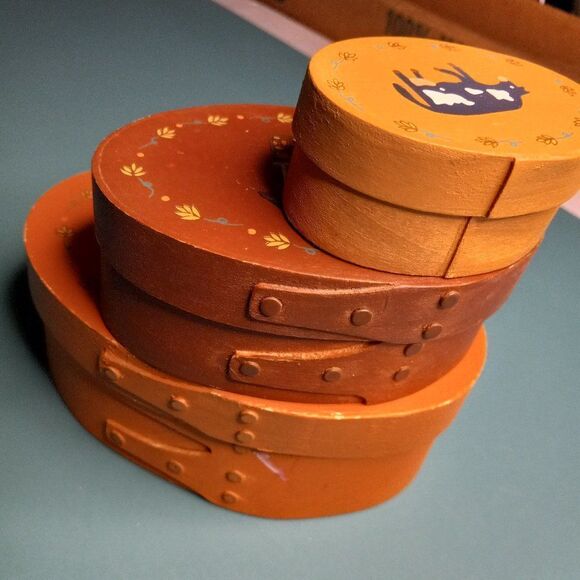 Russ Oval Trinket "Shaker" Wooden Nesting Boxes Folk Art Design (3) Cottagecore - Picture 3 of 11